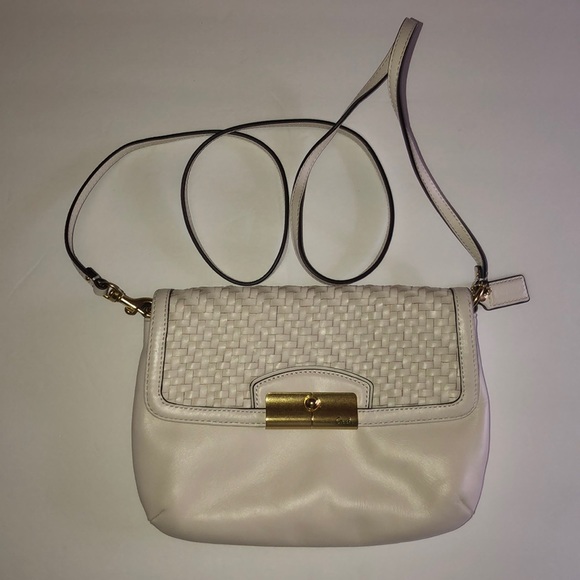 NWT Authentic Coach Purse Woven Leather Cream - Picture 1 of 12